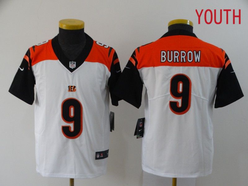 Youth Cincinnati Bengals 9 Burrow White Nike Vapor Untouchable Stitched Limited NFL Jerseys